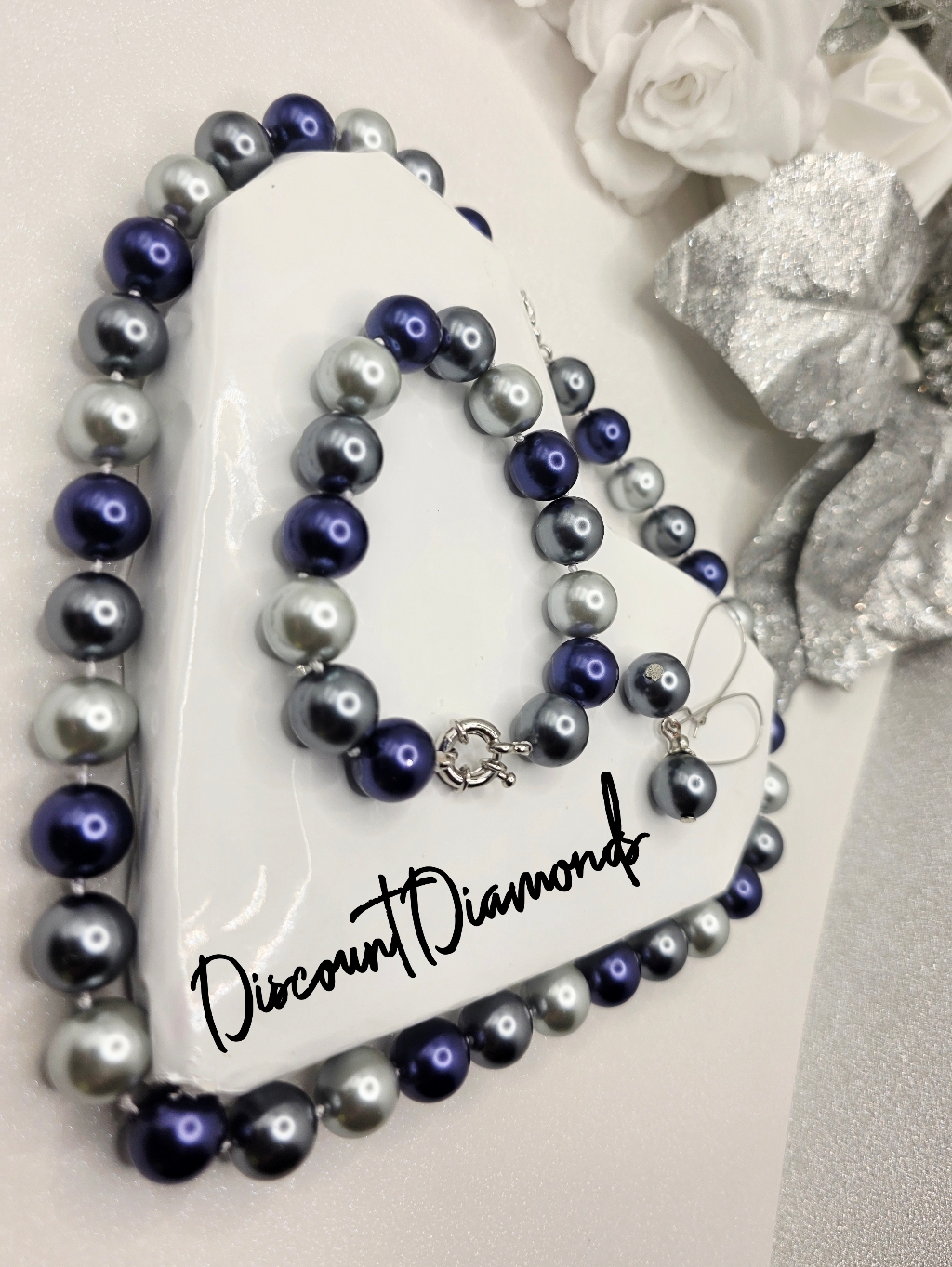 12 Mm Three Color Blue Silver Grey 4 Piece Set South Sea Shell Pearls 925 Clasps